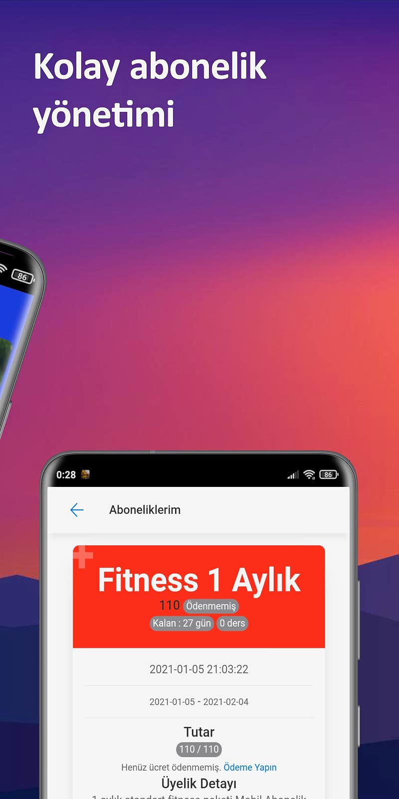 spor salonu mobil uygulama üye profili